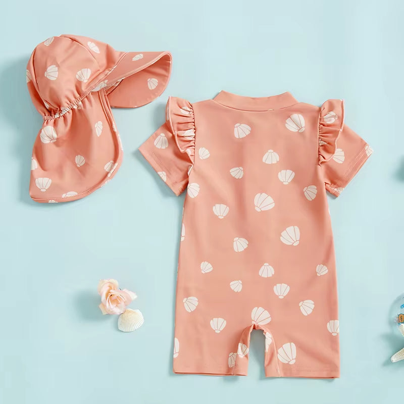 0-2Y Girl Swimsuit Rash Guard Short Sleeve Orange