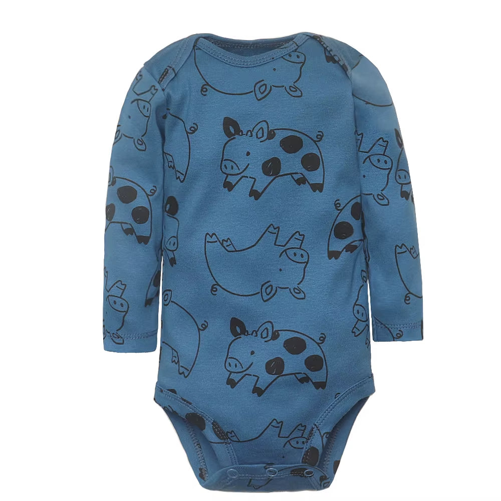 Long & Short Sleeves 5-Pack Baby Boy Onesies Cotton Animal Prints & Classic Stripes