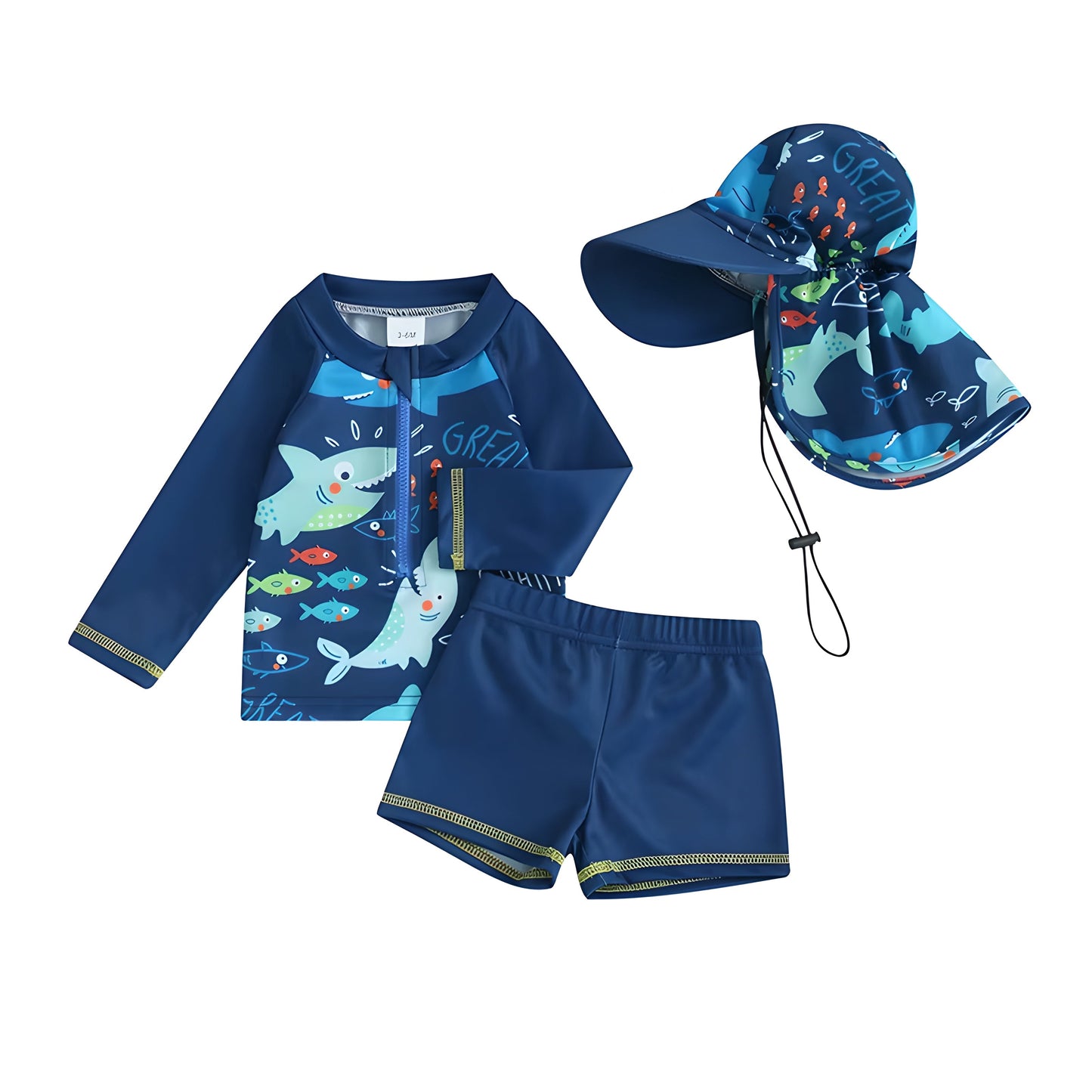 0-5Y Boys Swimsuit Set Shark Long Sleeve Rash Guards UPF 50+