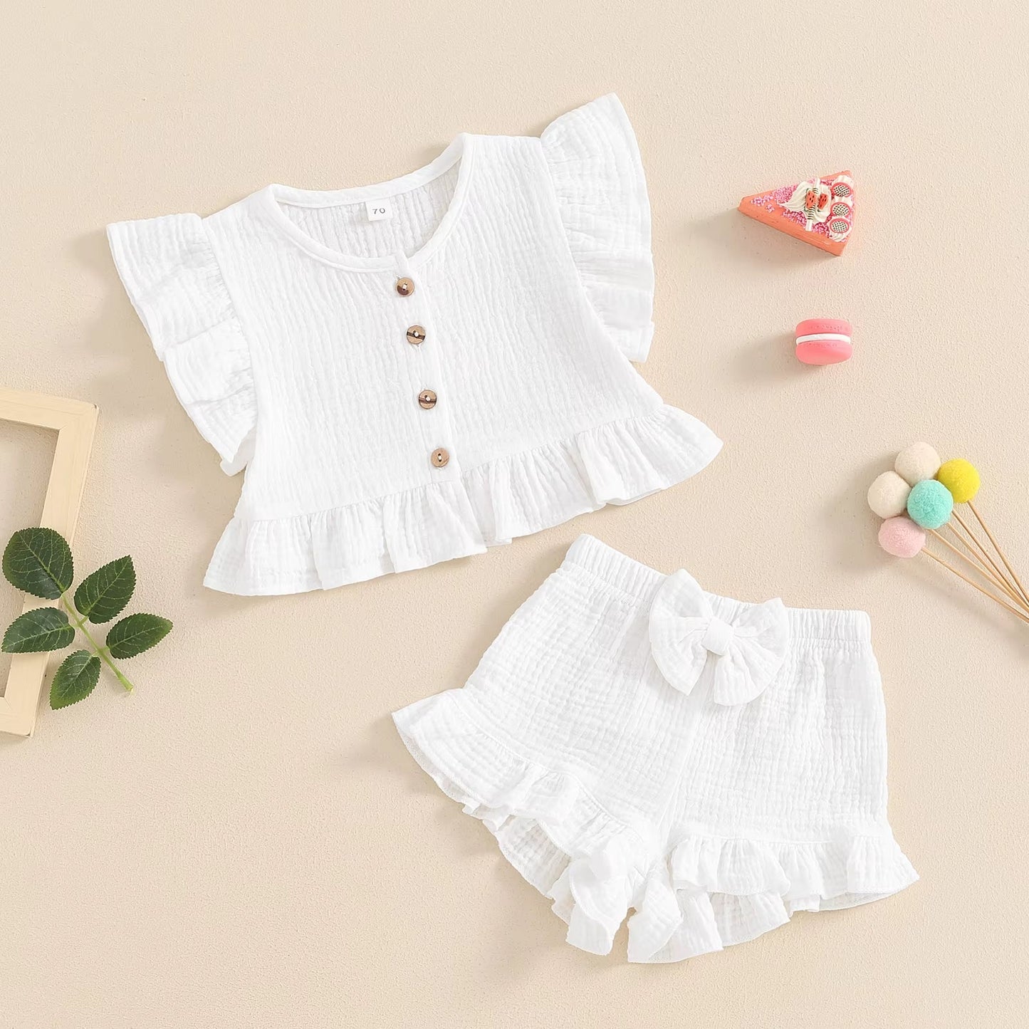 Baby Girl Sets Ruffle Button Tops Shorts Summer