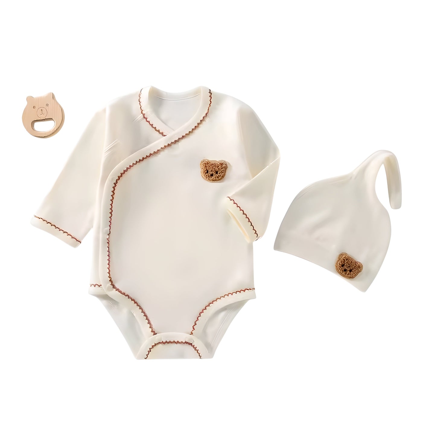 Baby Romper Beanie Set Bear Infant Long Sleeve Onesie Pure Cotton