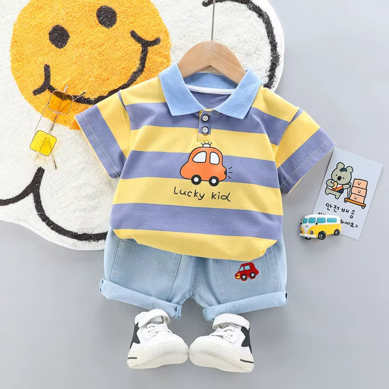 Baby boy Polo Shirt With Denim Shorts Set Lucky Kid