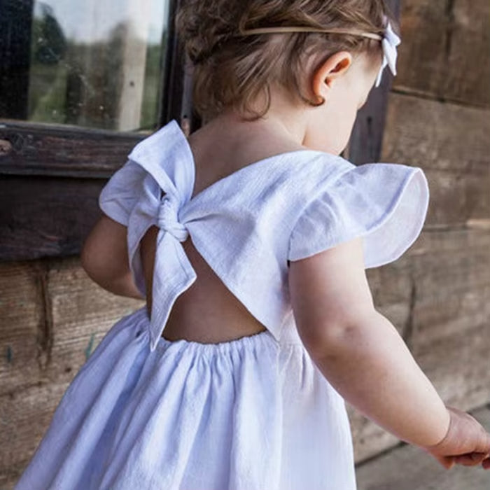 Cozy Flower Girls Dress Summer Bow Dress