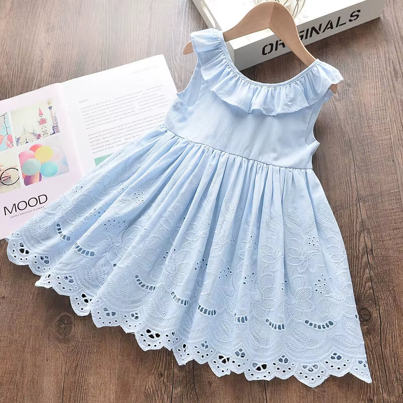 Girl Floral Princess Elegant Blue Dress