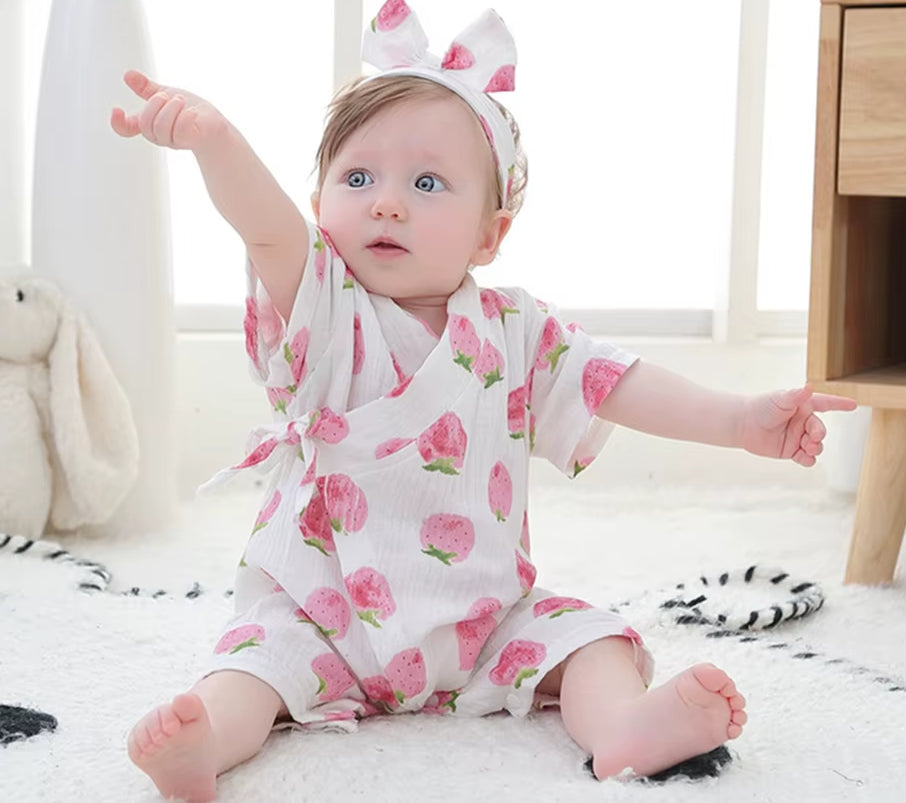 Baby Girl Kimono Romper Newborn Infant Strawberry Print