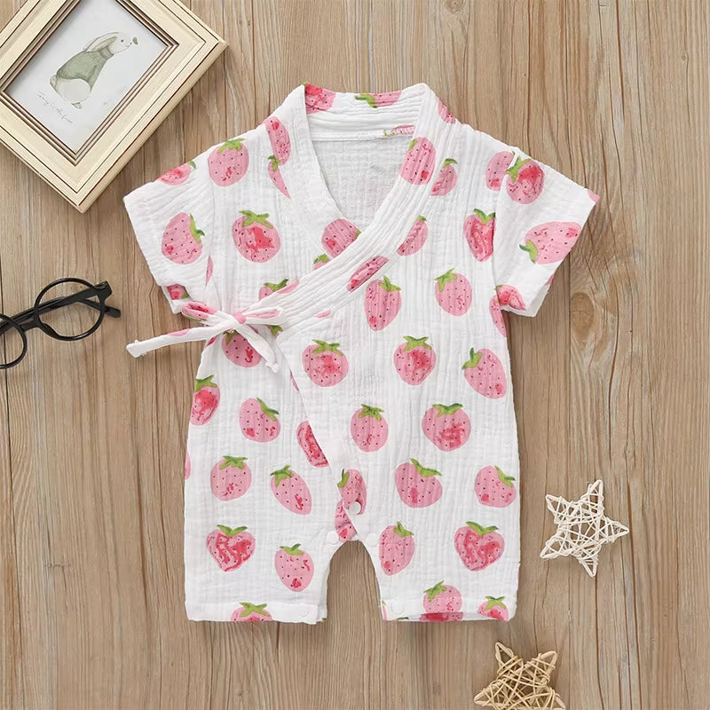 Baby Girl Kimono Romper Newborn Infant Strawberry Print
