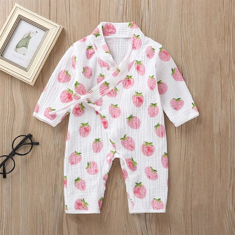 Baby Girl Kimono Romper Newborn Infant Strawberry Print