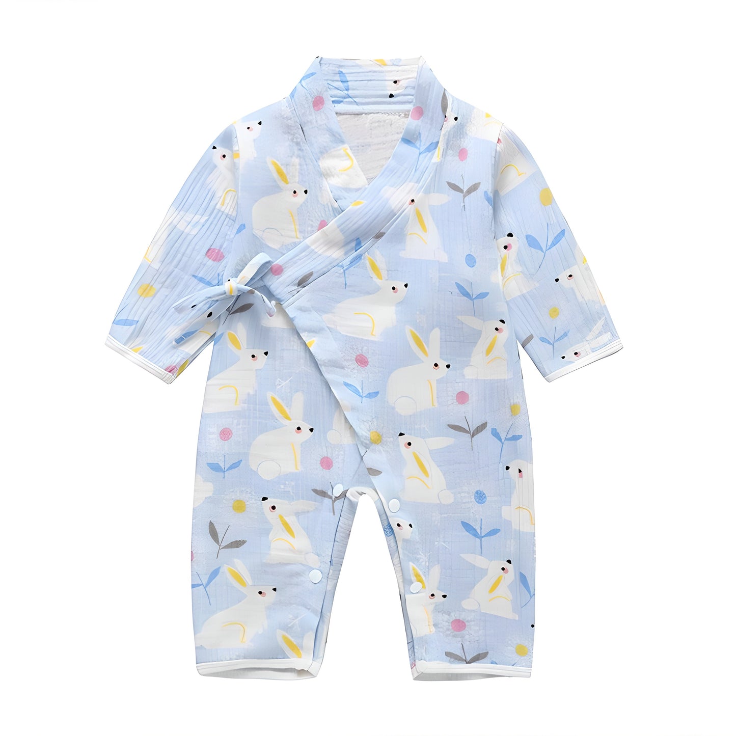 Boy Kimono Romper Baby Newborn Infant Blue Rabbit Print
