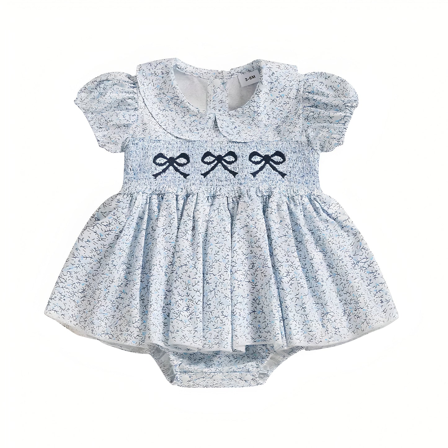 Summer Baby Girls Blue Floral Dress Short Sleeve Romper