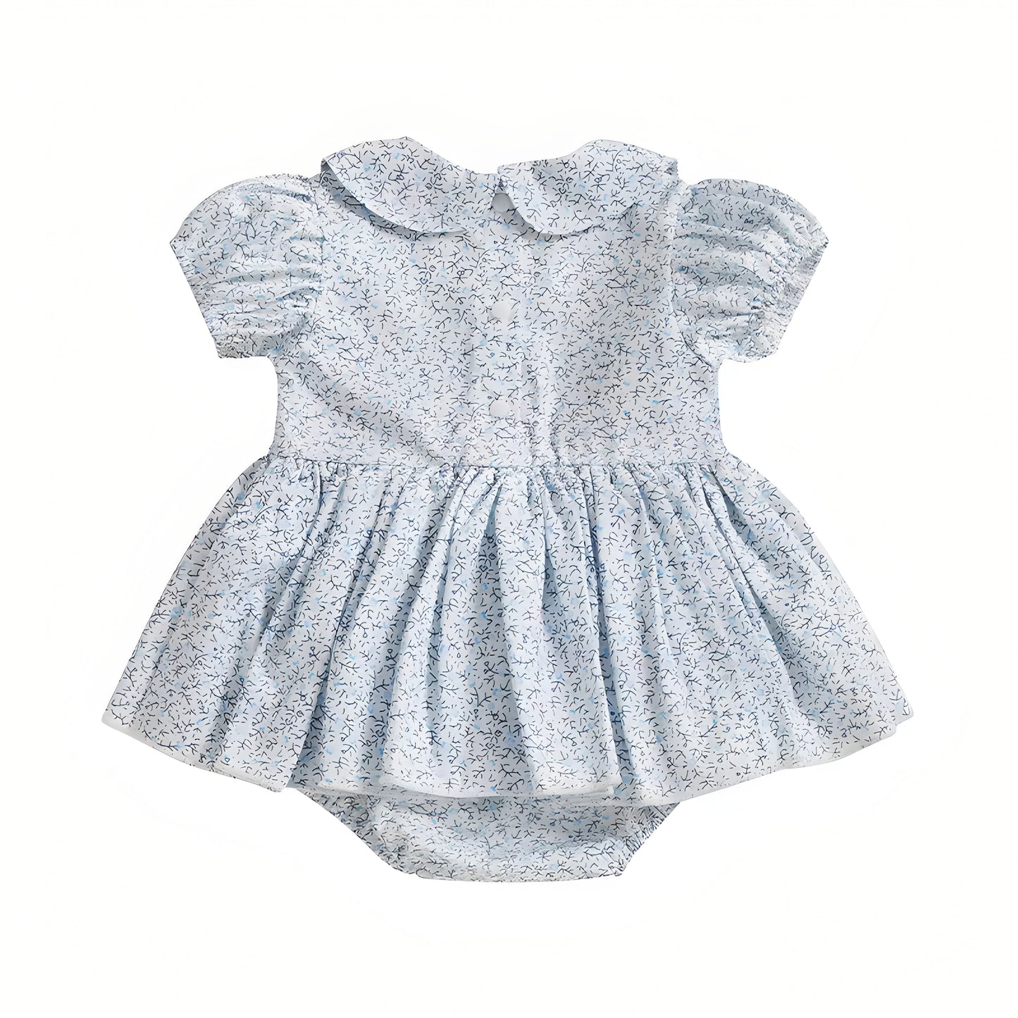 Summer Baby Girls Blue Floral Dress Short Sleeve Romper