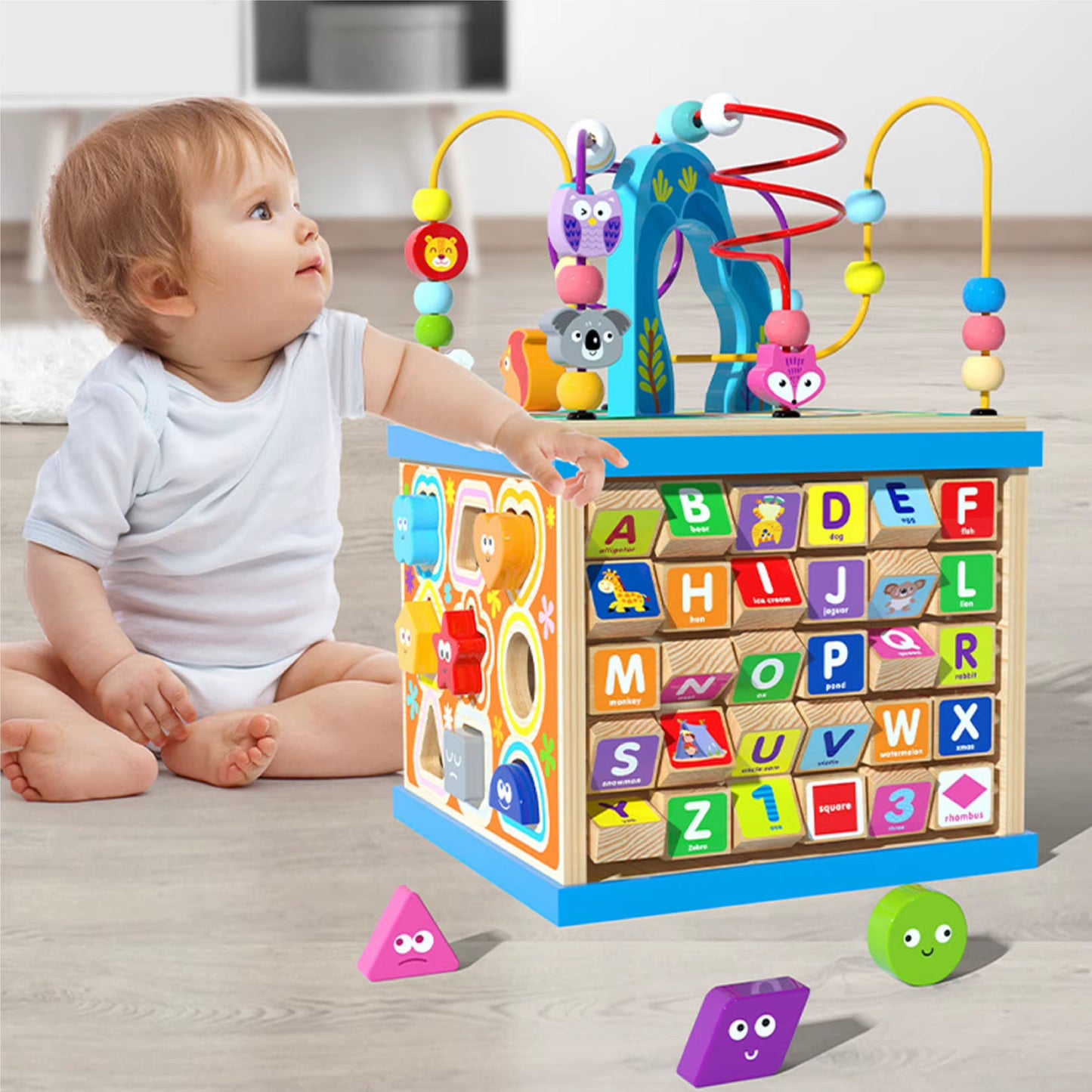 Wooden Activity Cube Educational Baby Toy