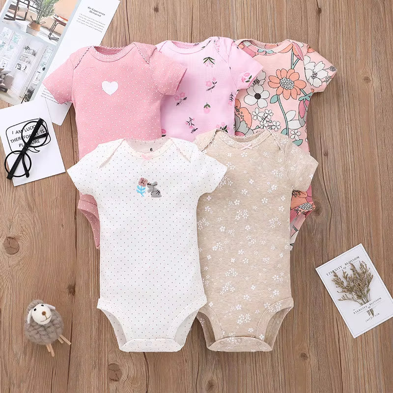 Long & Short Sleeves 5-Pack Baby Girl Onesies 100% Cotton Floral Print