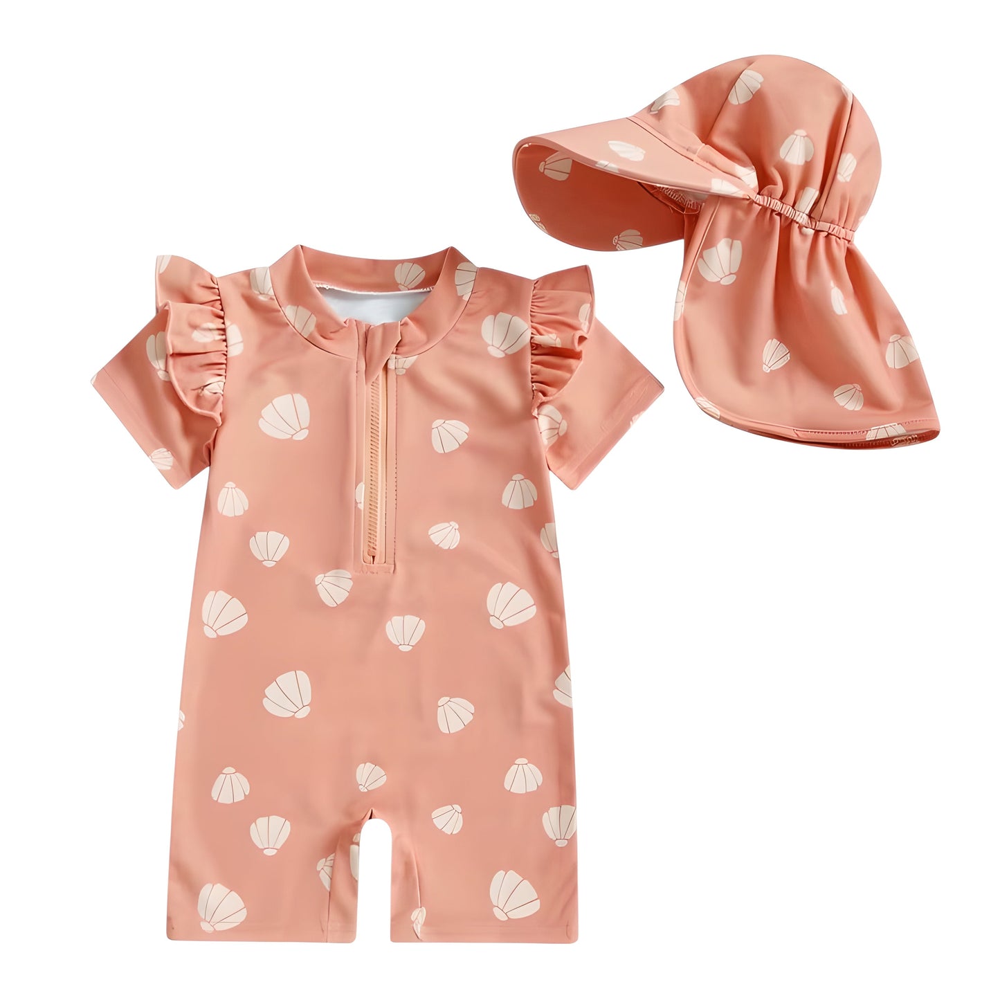 0-2Y Girl Swimsuit Rash Guard Short Sleeve Orange