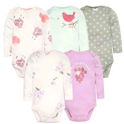 Short & Long Sleeves 5-Pack Bodysuits Baby Girl Onesies 100% Cotton Pastel Colors