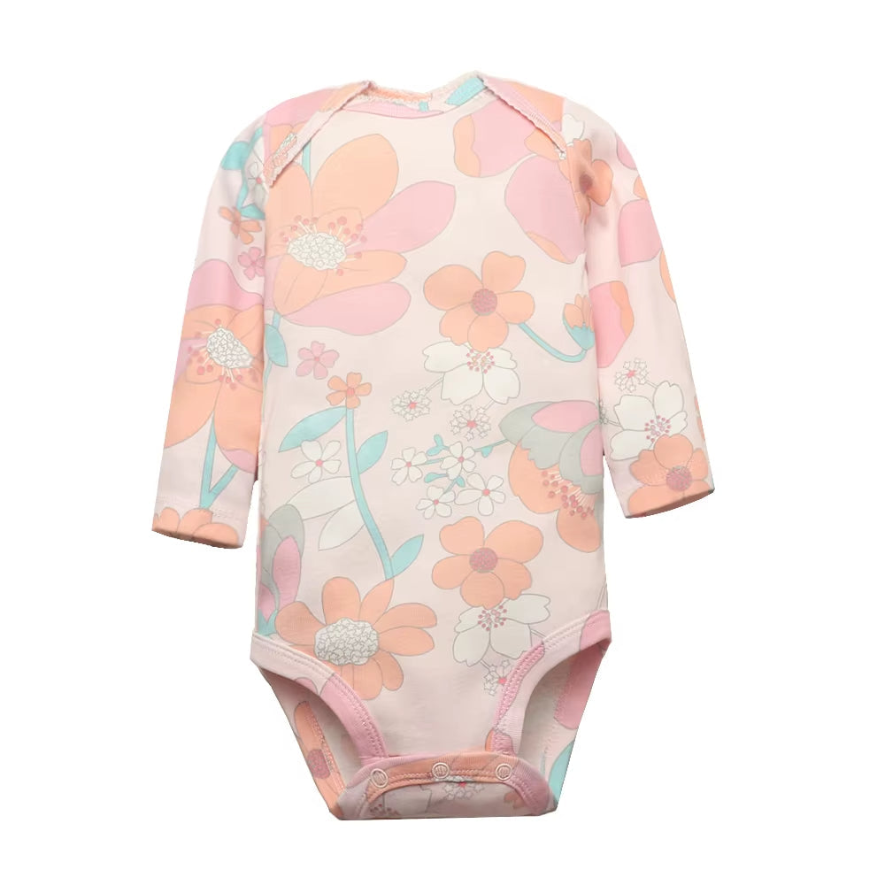 Long & Short Sleeves 5-Pack Baby Girl Onesies 100% Cotton Floral Print