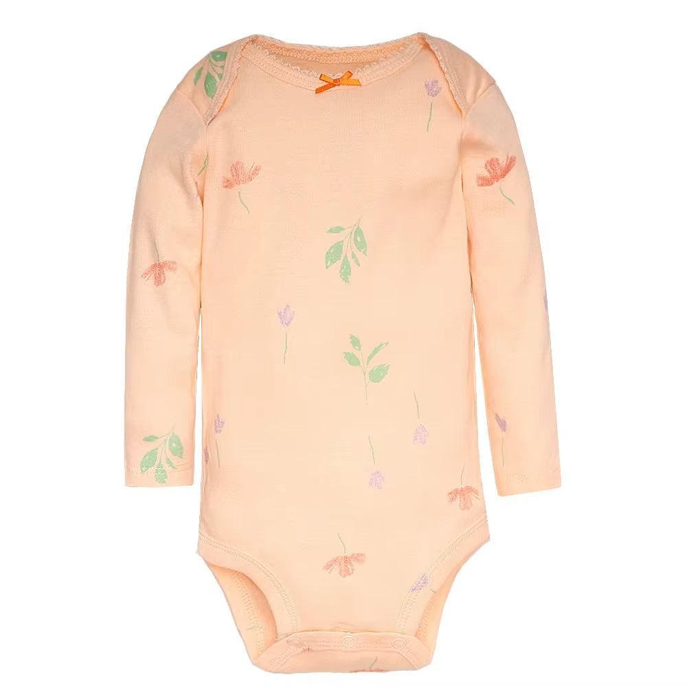 Long & Short Sleeves 5-Pack Baby Girl Onesies 100% Cotton Pastel & Warm Tones
