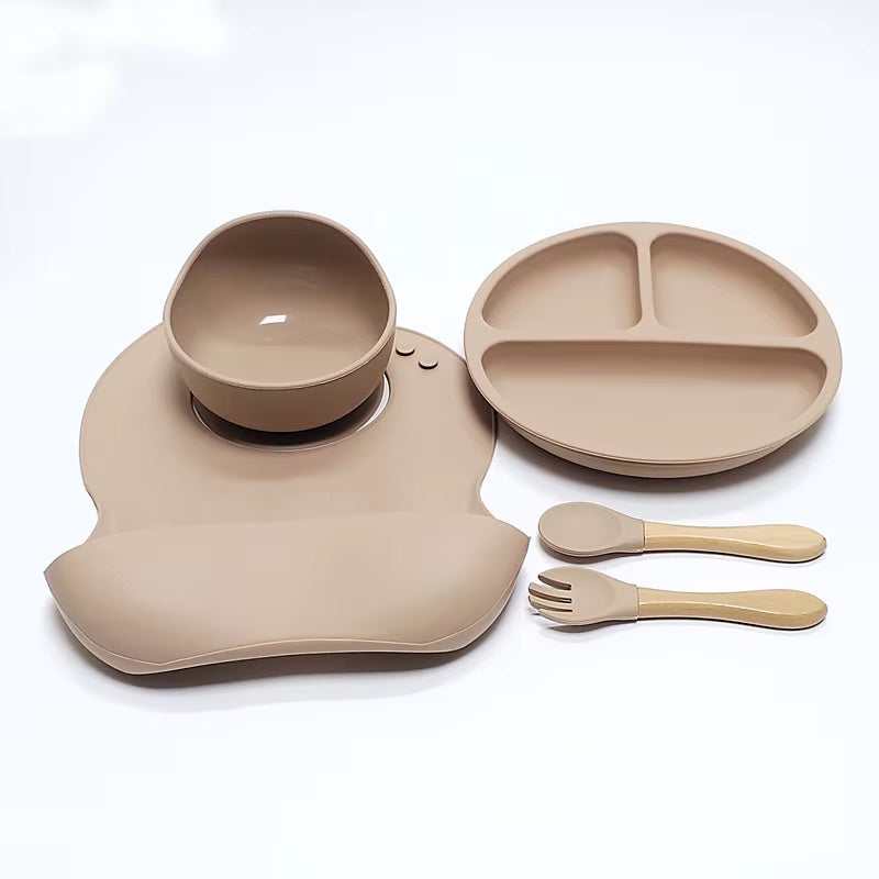 5pcs Children's Silicone Dinner Plate Set Anti-Fall
