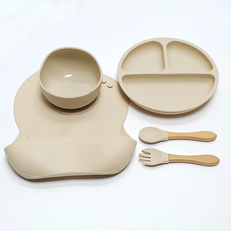 5pcs Children's Silicone Dinner Plate Set Anti-Fall