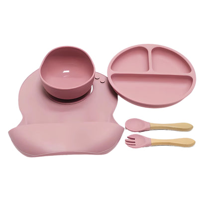 5pcs Children's Silicone Dinner Plate Set Anti-Fall