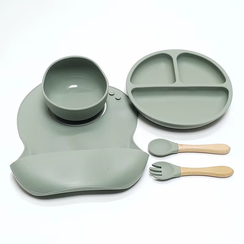 5pcs Children's Silicone Dinner Plate Set Anti-Fall