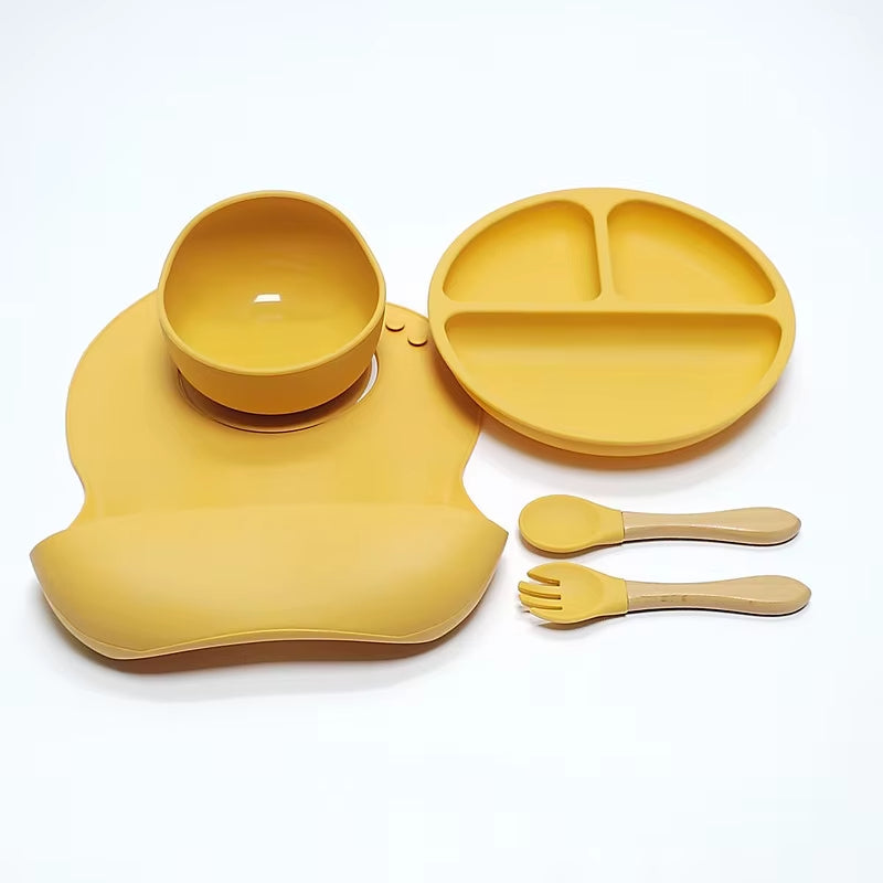 5pcs Children's Silicone Dinner Plate Set Anti-Fall