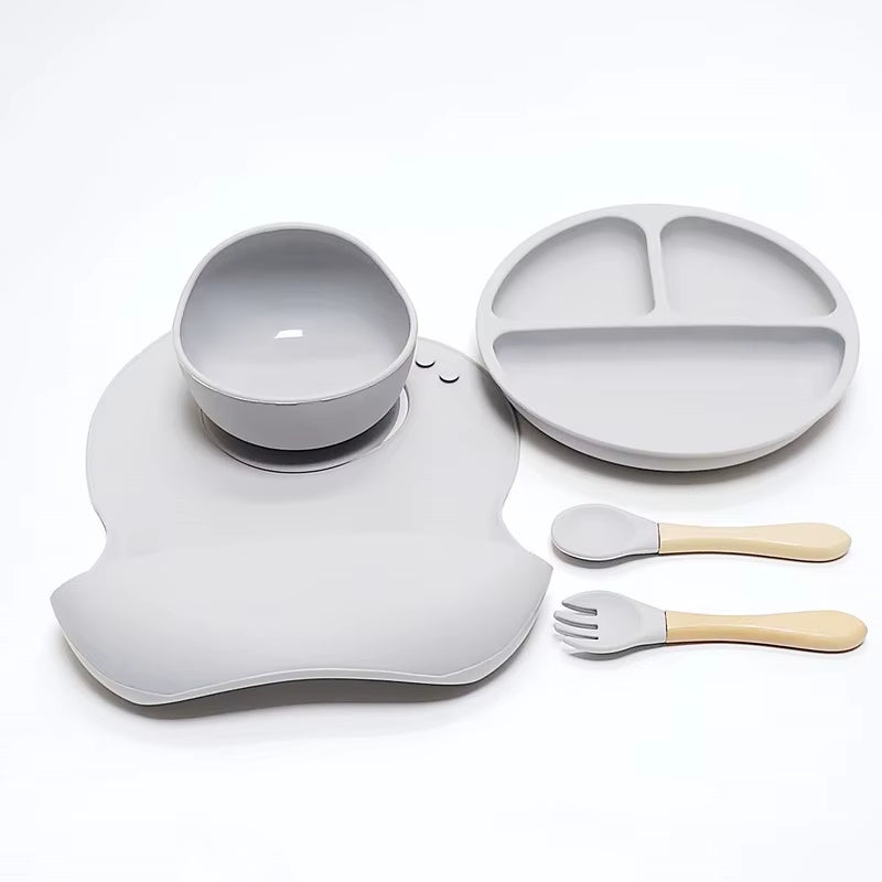 5pcs Children's Silicone Dinner Plate Set Anti-Fall