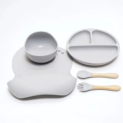 5pcs Children's Silicone Dinner Plate Set Anti-Fall