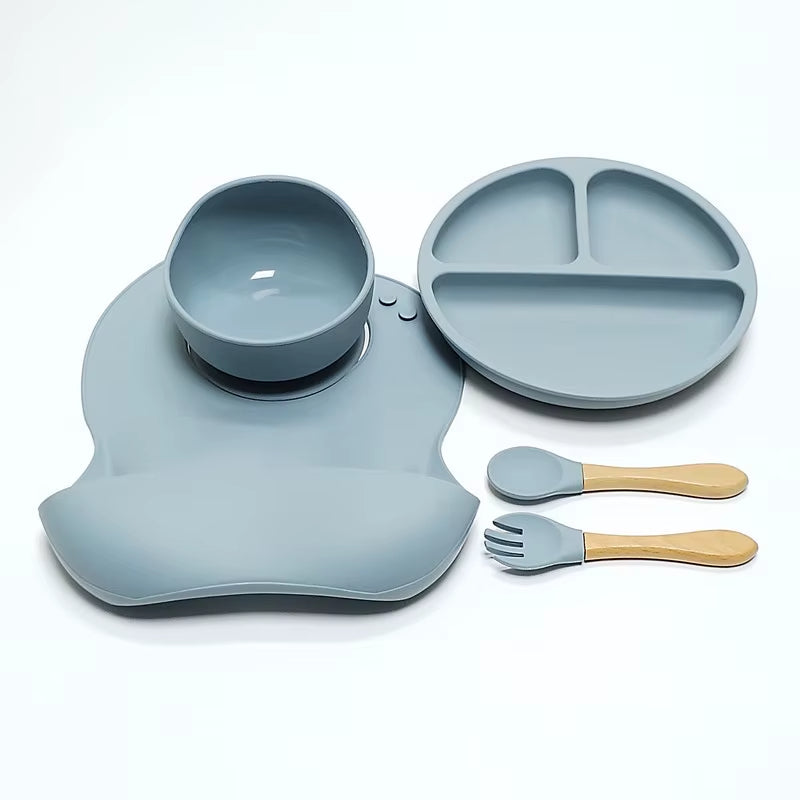 5pcs Children's Silicone Dinner Plate Set Anti-Fall