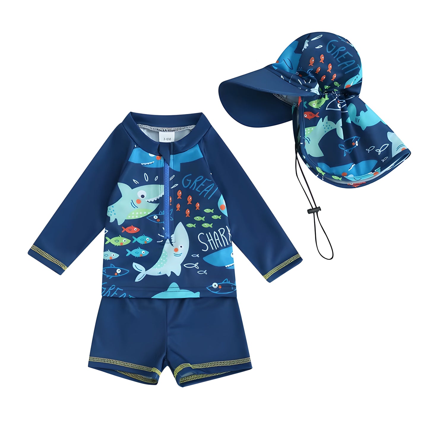 0-5Y Boys Swimsuit Set Shark Long Sleeve Rash Guards UPF 50+