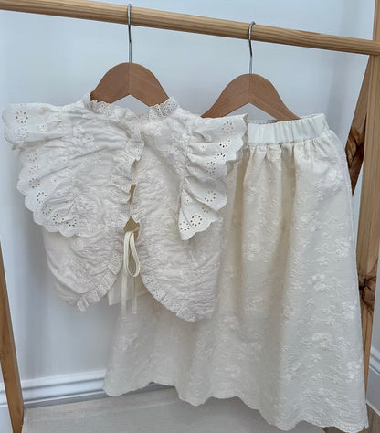 Baby Girls Detailed Broderie Anglaise Cotton Maxi Skirt Set