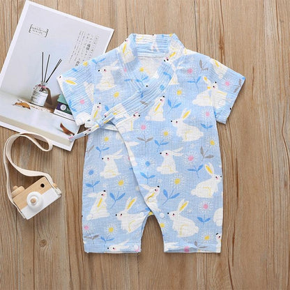 Boy Kimono Romper Baby Newborn Infant Blue Rabbit Print