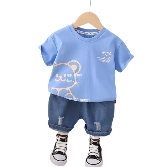 Cotton Cartoon Bear T-shirt Shorts 2Pcs/Sets Toddler Boys