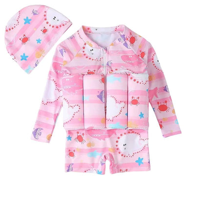 One-Piece Puddle Jumper Style Swimwear with Hat – Buoyancy Swimsuit for Girls and Boys