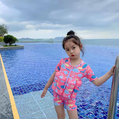 One-Piece Puddle Jumper Style Swimwear with Hat – Buoyancy Swimsuit for Girls and Boys