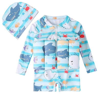 One-Piece Puddle Jumper Style Swimwear with Hat – Buoyancy Swimsuit for Girls and Boys