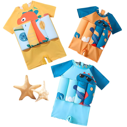 Kids Dinosaur Flotation Swimsuit with Short Sleeves for Boys and Girls