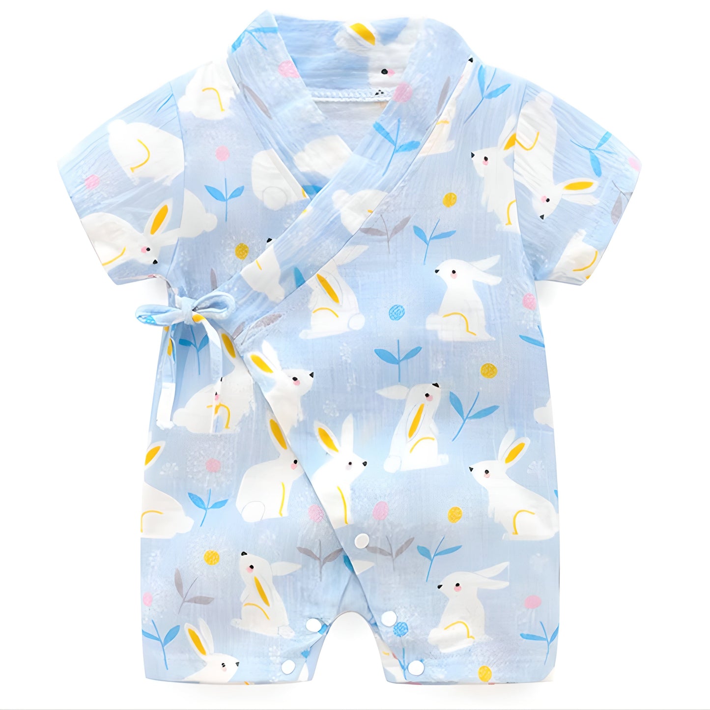 Boy Kimono Romper Baby Newborn Infant Blue Rabbit Print