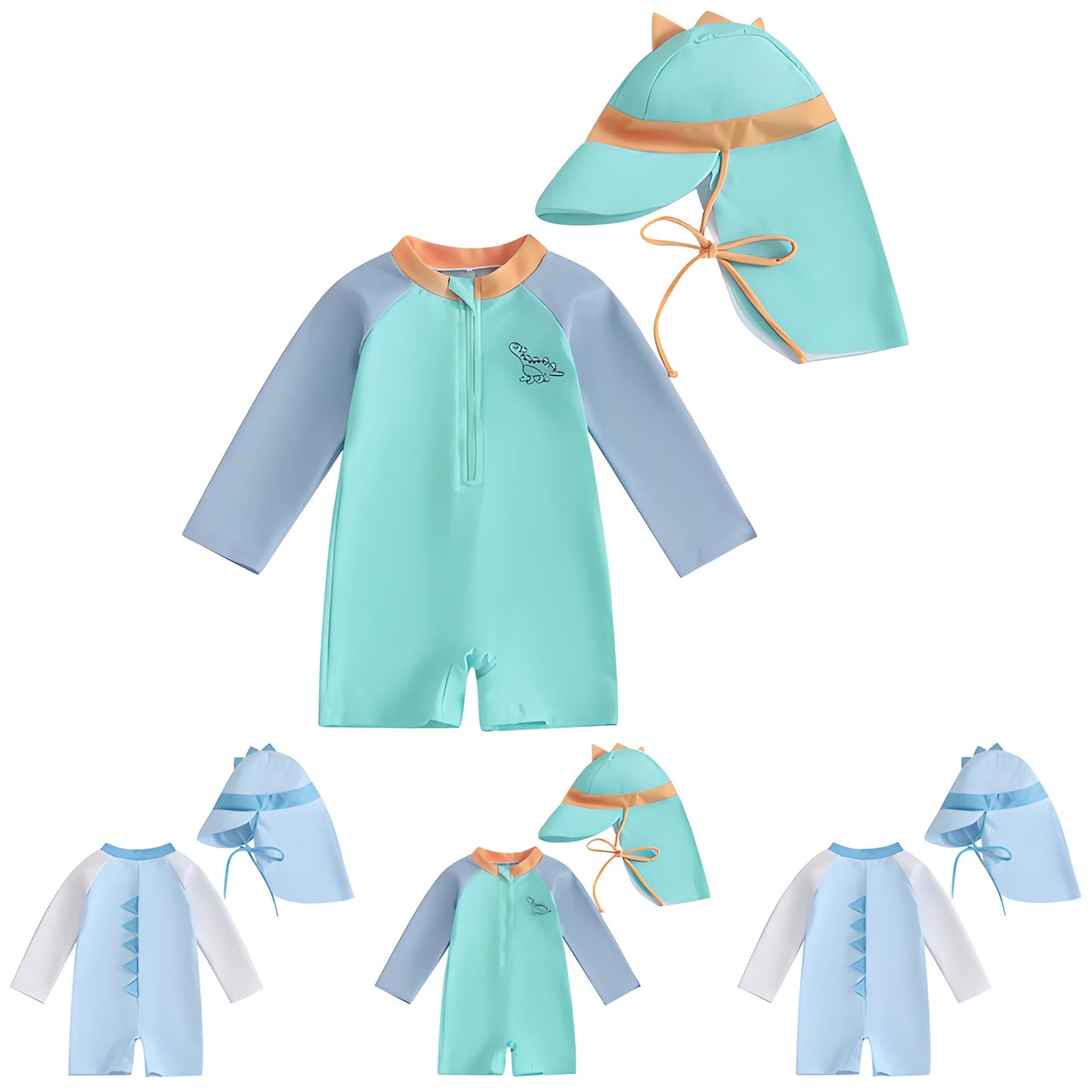 0-3Y Boys Swimsuit Dinosaur Print Long Sleeve with Hat