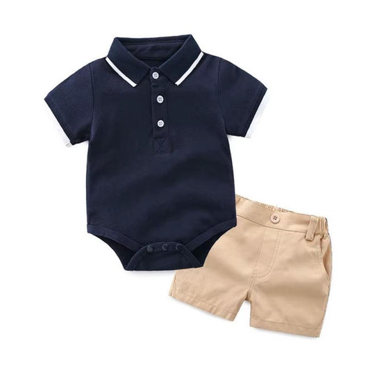 Baby Boy Summer Romper Outfit Polo Shirt and Shorts Set