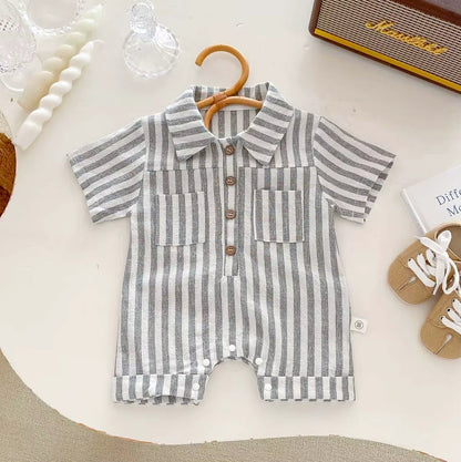 Striped Baby Boys Rompers Short Sleeve Muslim Polo Bodysuit