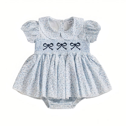 Summer Baby Girls Blue Floral Dress Short Sleeve Romper
