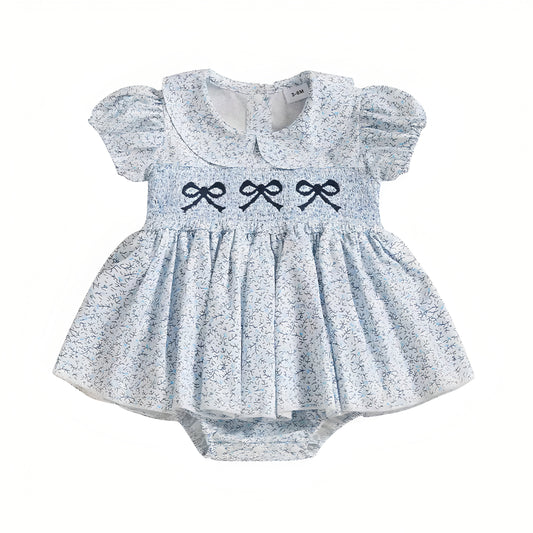 Summer Baby Girls Blue Floral Dress Short Sleeve Romper