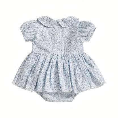 Summer Baby Girls Blue Floral Dress Short Sleeve Romper