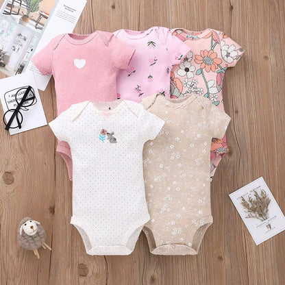 Long & Short Sleeves 5-Pack Baby Girl Onesies 100% Cotton Floral Print